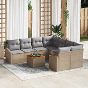 Havesofa Sæt med opbevaring 9 pcs Beige og lys grå polyrattan