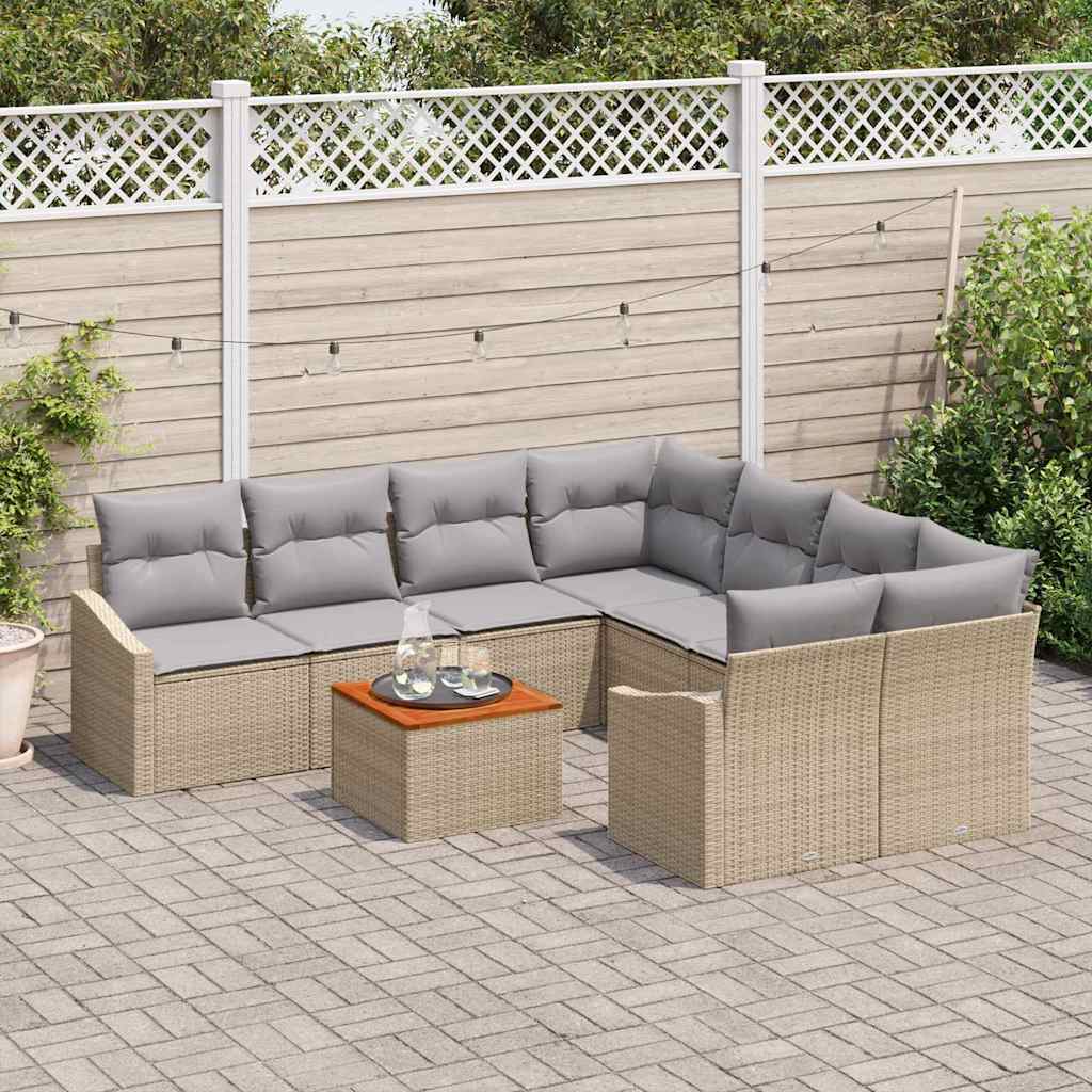 Havesofa Sæt med opbevaring 9 pcs Beige og lys grå polyrattan