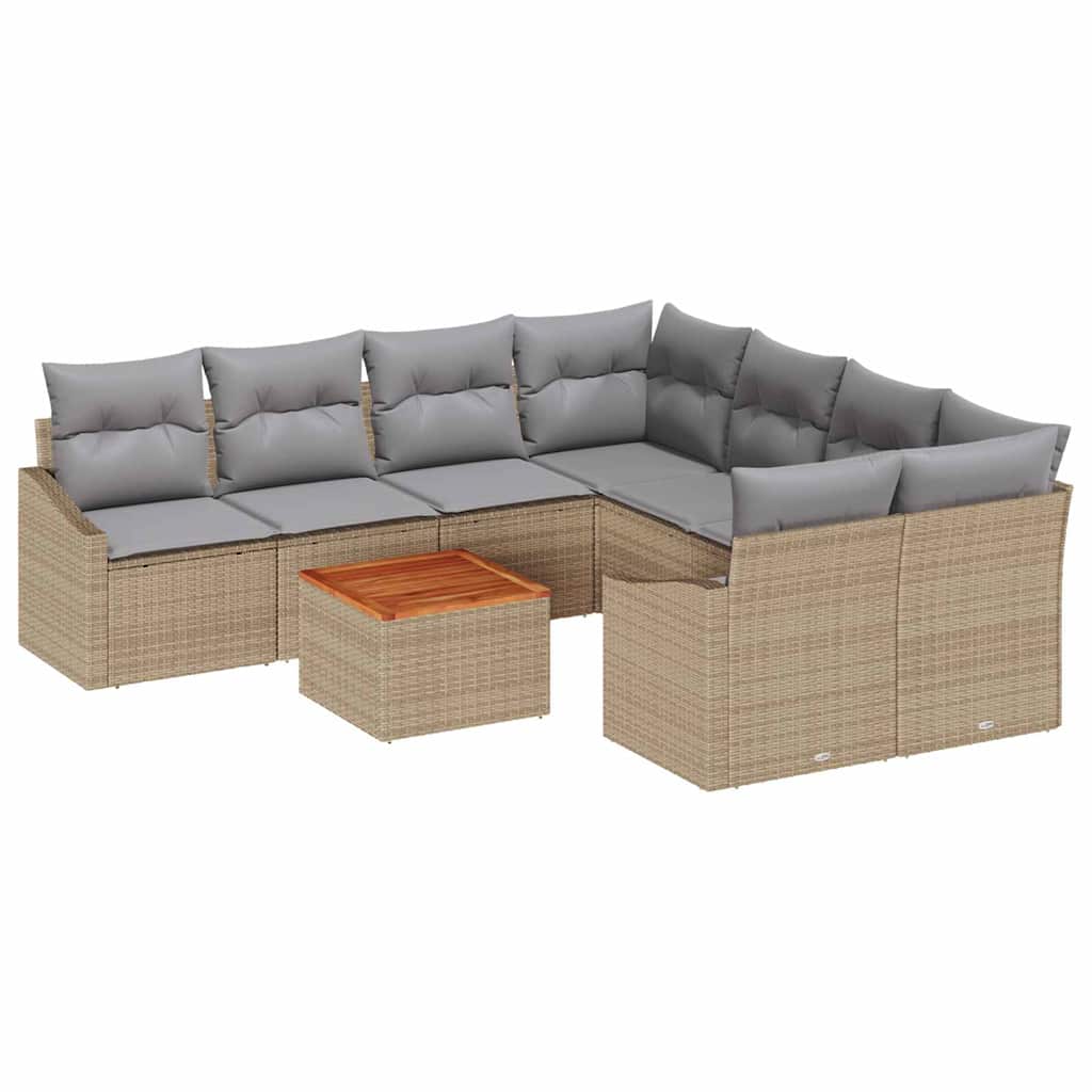 Havesofa Sæt med opbevaring 9 pcs Beige og lys grå polyrattan