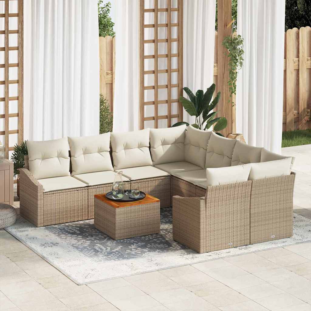 Havesofa Sæt med opbevaring 9 pcs Beige og creme polyrattan