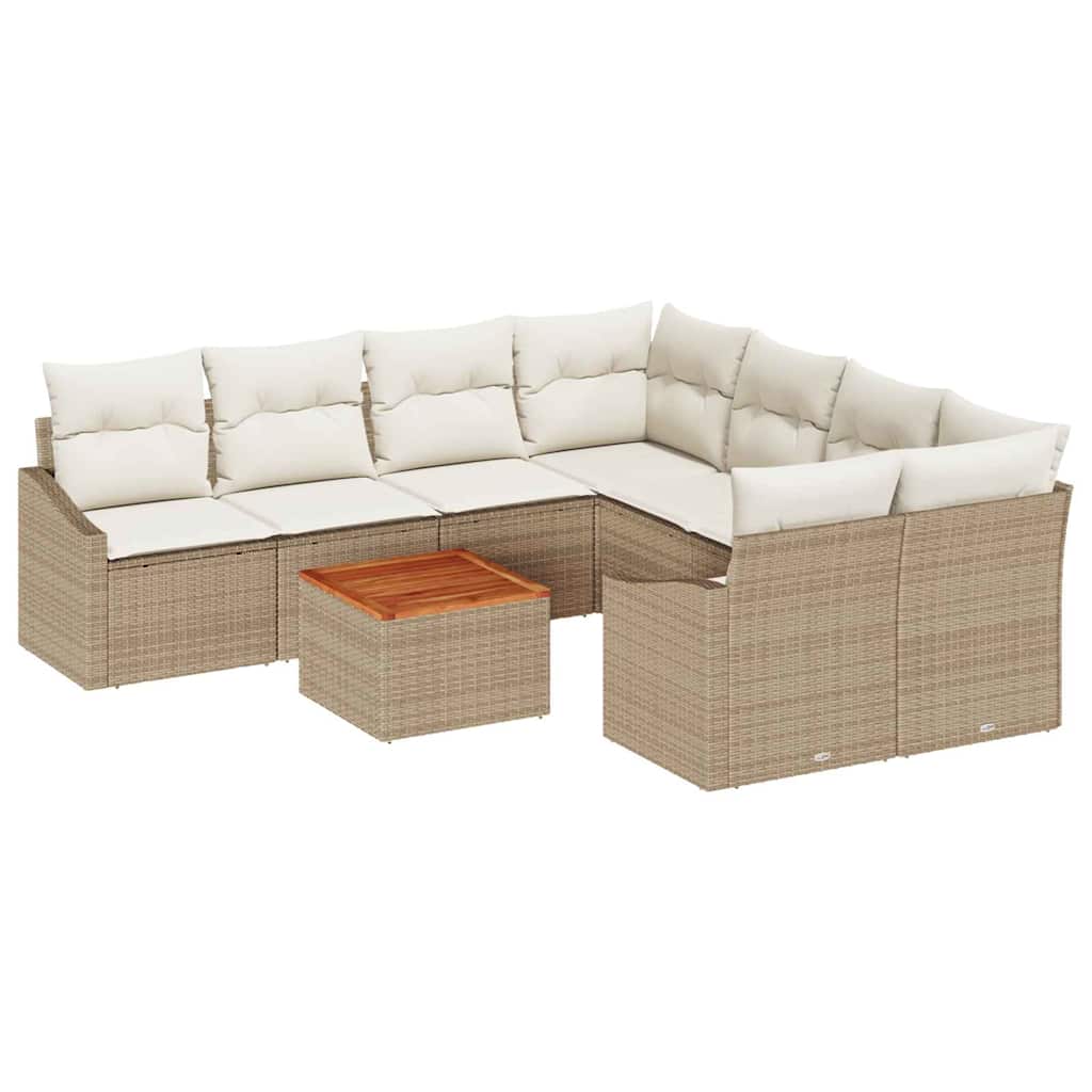 Havesofa Sæt med opbevaring 9 pcs Beige og creme polyrattan