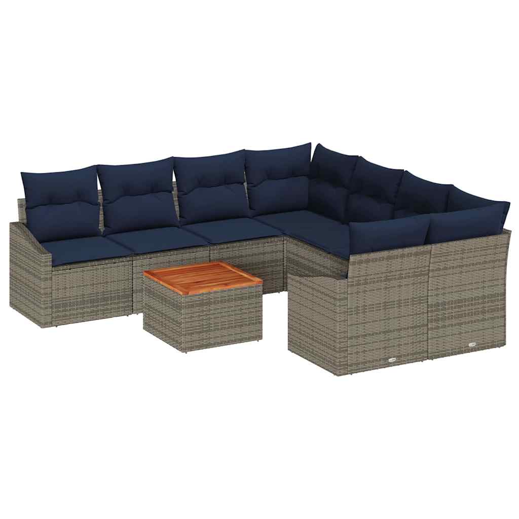 Havesofa Sæt med opbevaring 9 pcs Grå og Marineblå polyrattan