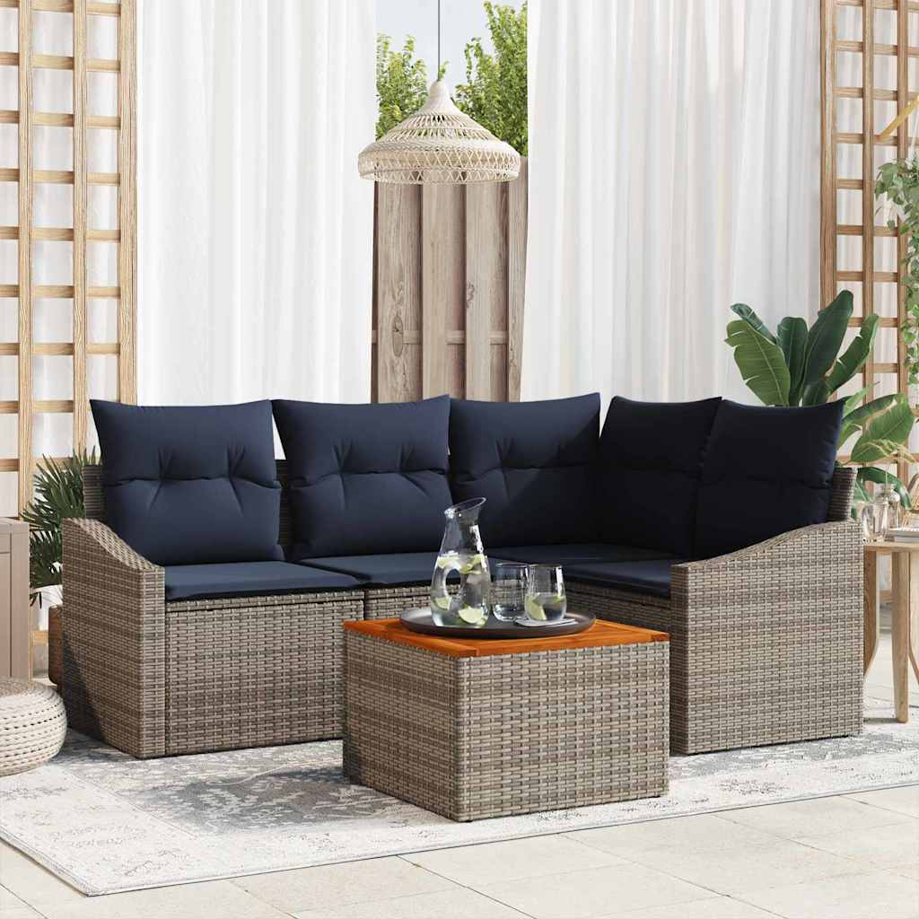 Havesofa Sæt med opbevaring 5 pcs Grå og Marineblå polyrattan