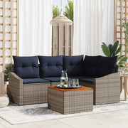 Havesofa Sæt med opbevaring 5 pcs Grå og Marineblå polyrattan