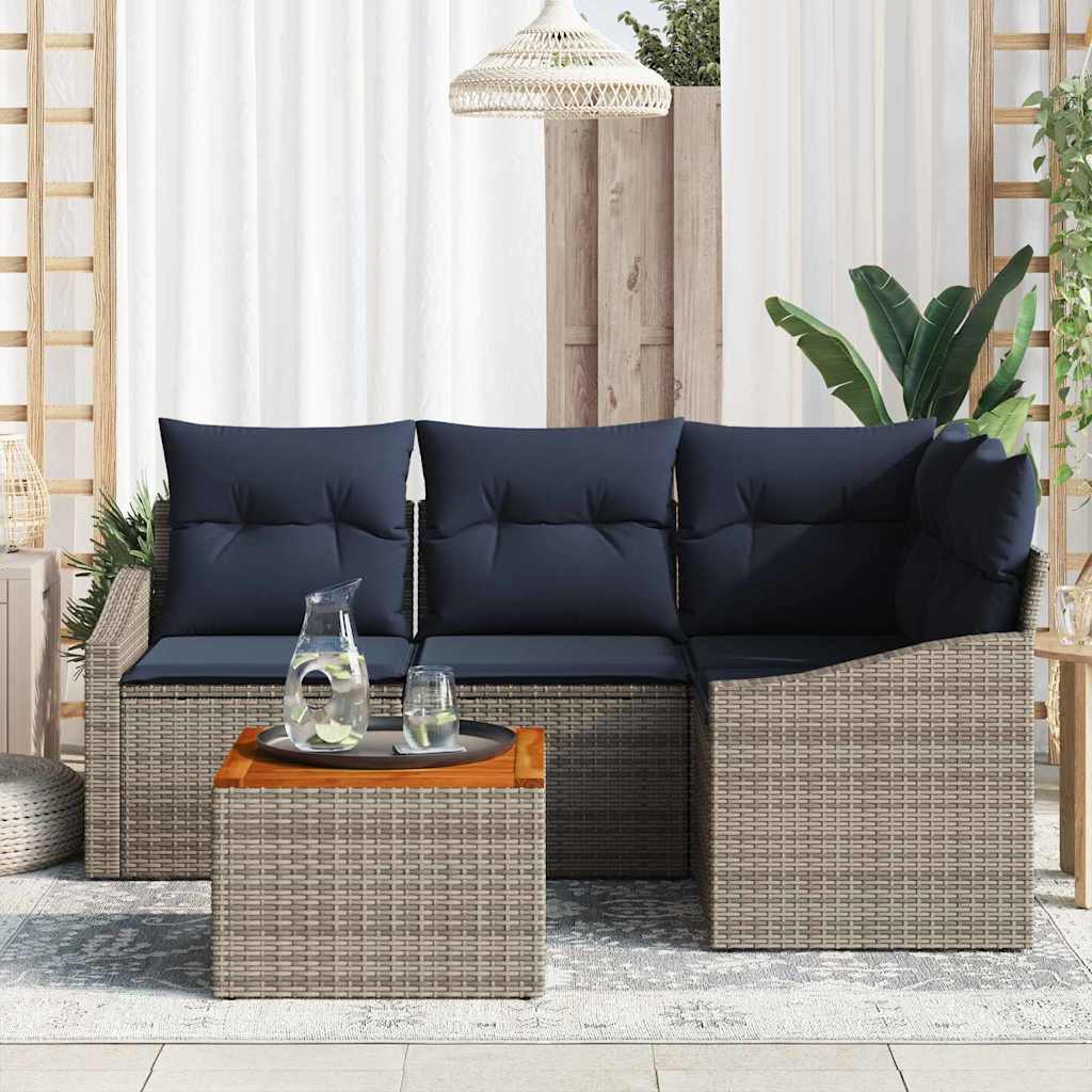 Havesofa Sæt med opbevaring 5 pcs Grå og Marineblå polyrattan