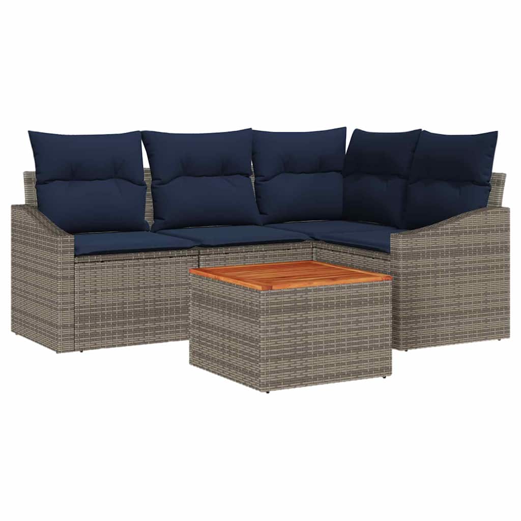 Havesofa Sæt med opbevaring 5 pcs Grå og Marineblå polyrattan