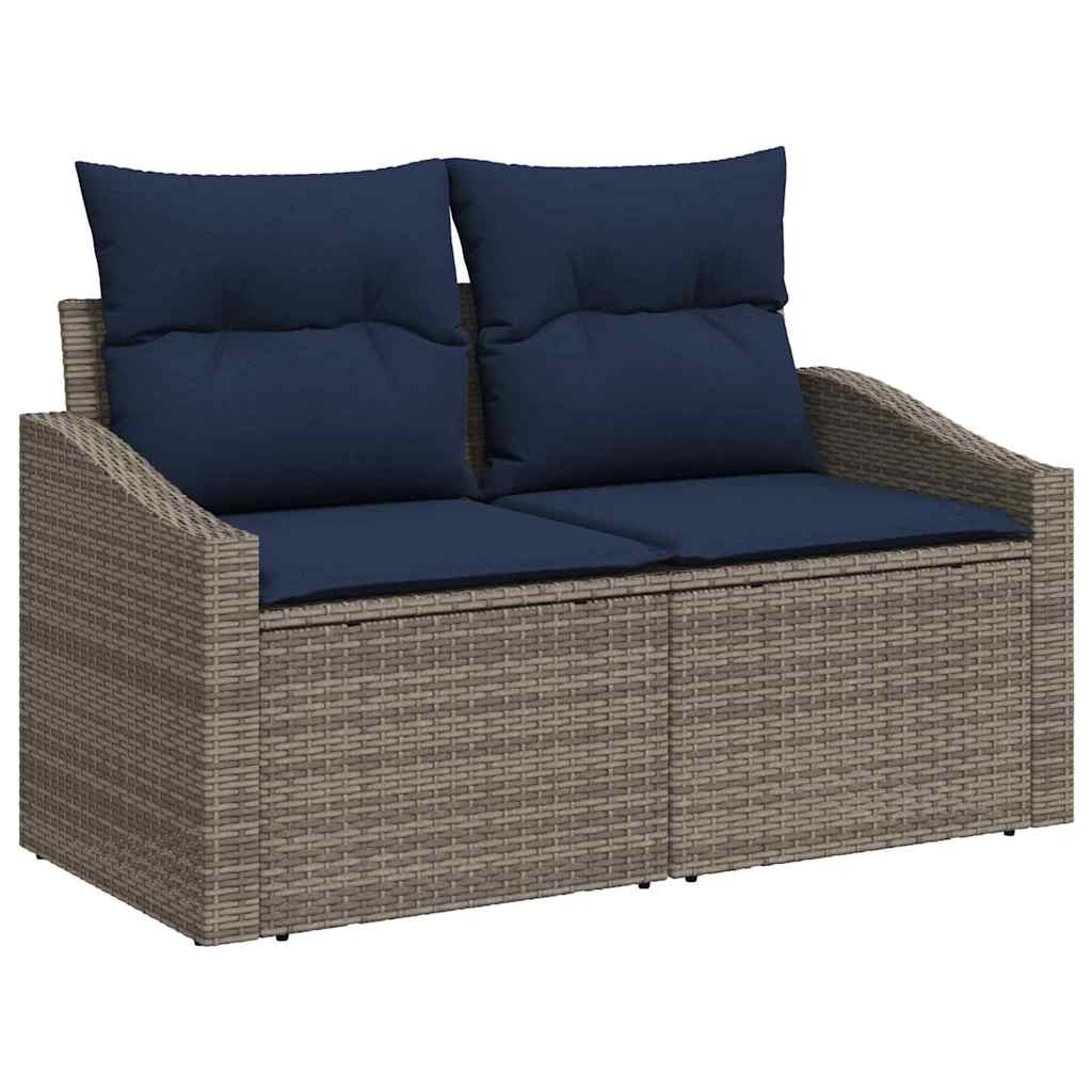 Havesofa Sæt med opbevaring 5 pcs Grå og Marineblå polyrattan