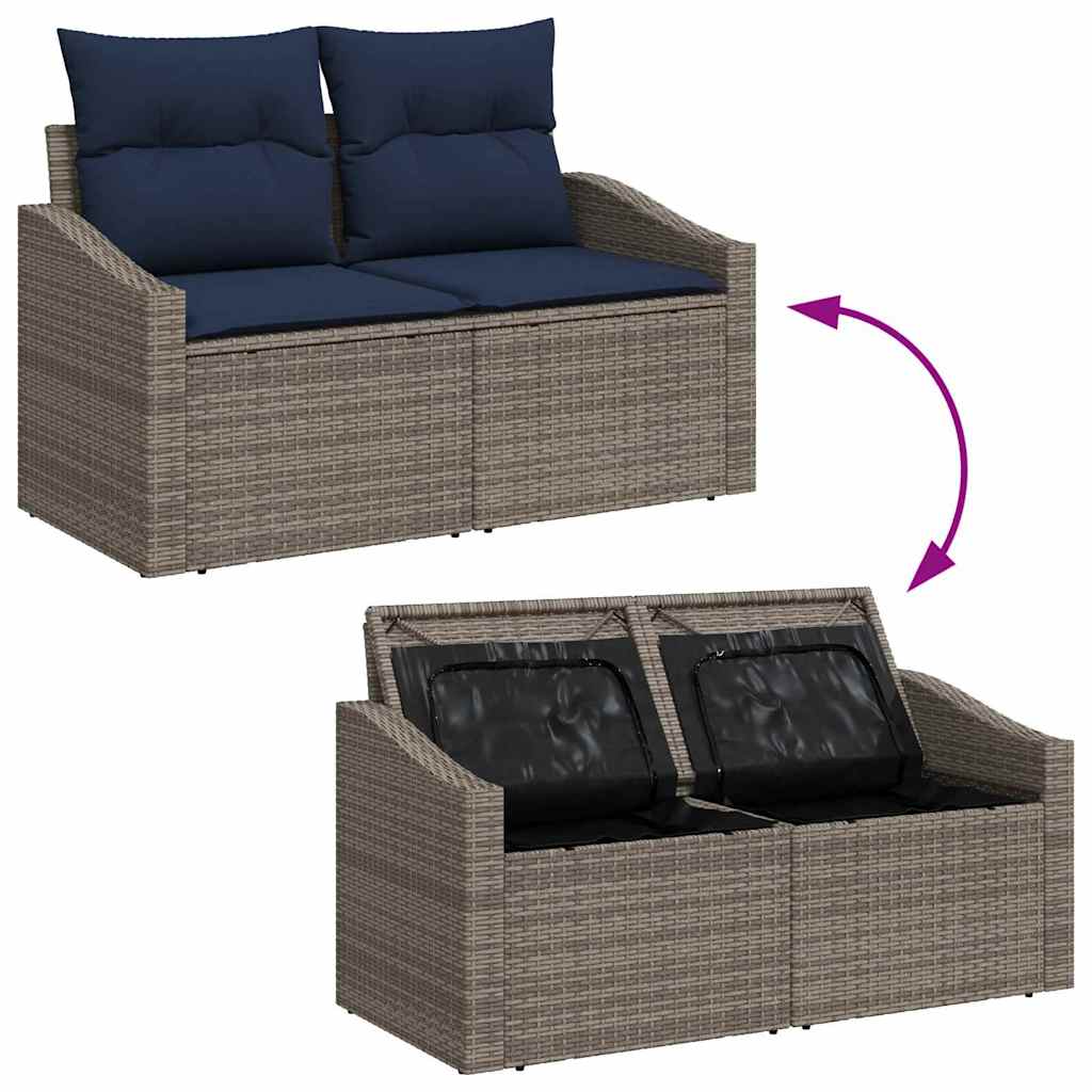 Havesofa Sæt med opbevaring 5 pcs Grå og Marineblå polyrattan