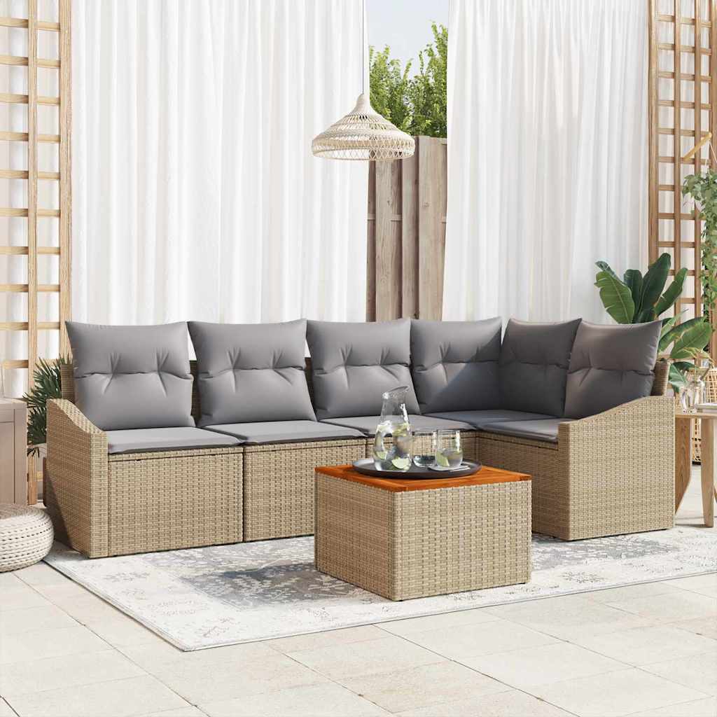 Havesofa Sæt med opbevaring 6 pcs Beige og lys grå polyrattan