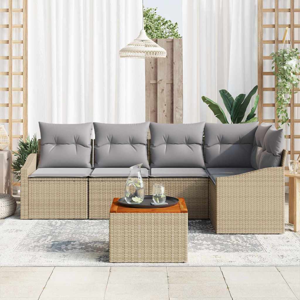 Havesofa Sæt med opbevaring 6 pcs Beige og lys grå polyrattan