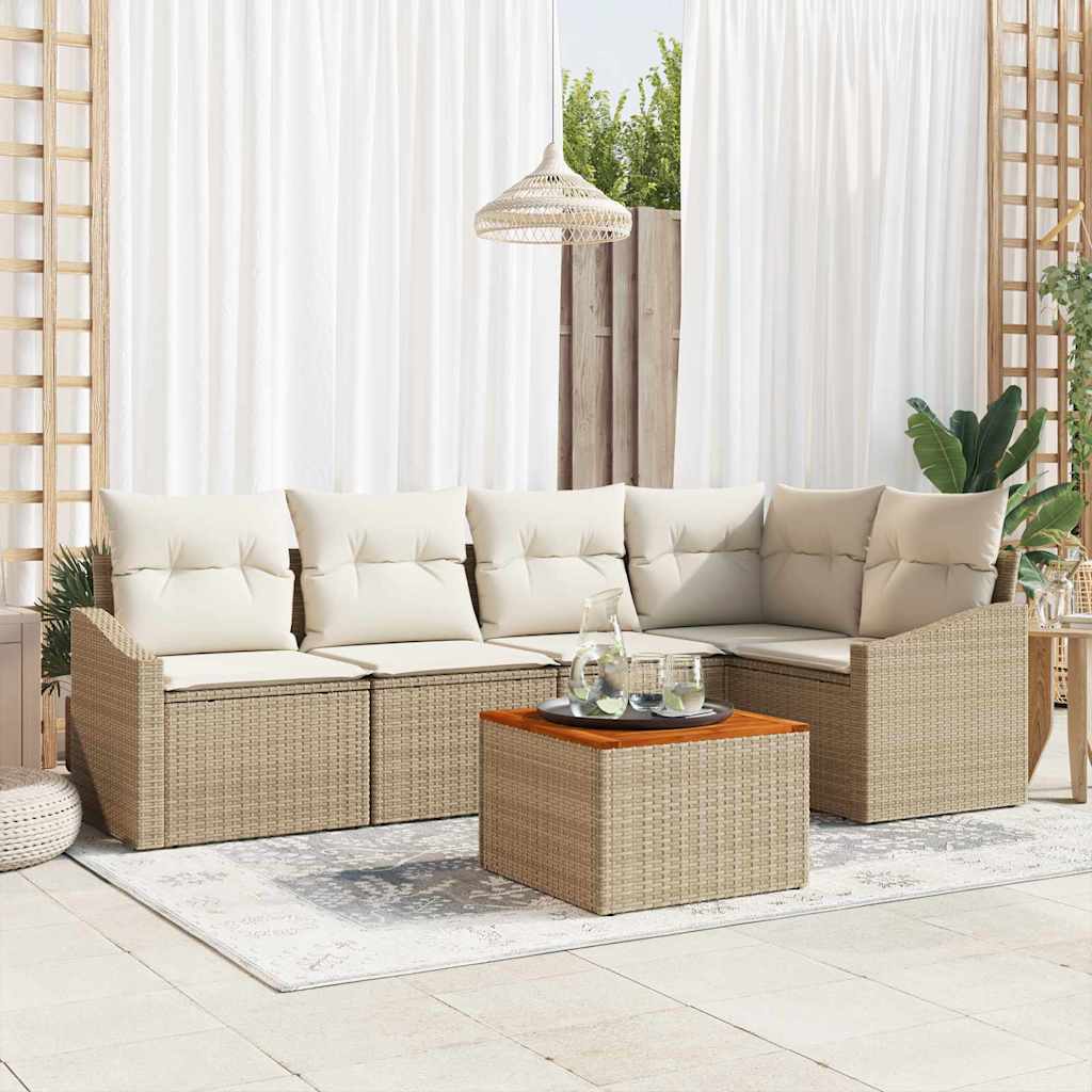 Havesofa Sæt med opbevaring 6 pcs Beige og creme polyrattan