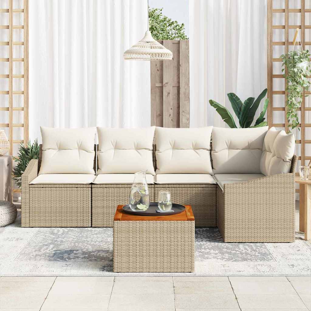 Havesofa Sæt med opbevaring 6 pcs Beige og creme polyrattan