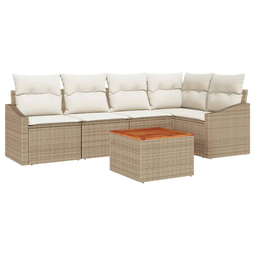 Havesofa Sæt med opbevaring 6 pcs Beige og creme polyrattan