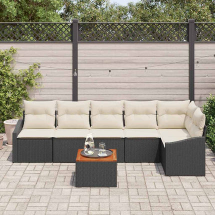 Havesofa Sæt med opbevaring 7 pcs Sort og Cream polyrattan