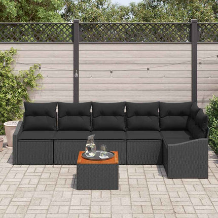 Havesofa Sæt med opbevaring 7 pcs Sort polyrattan