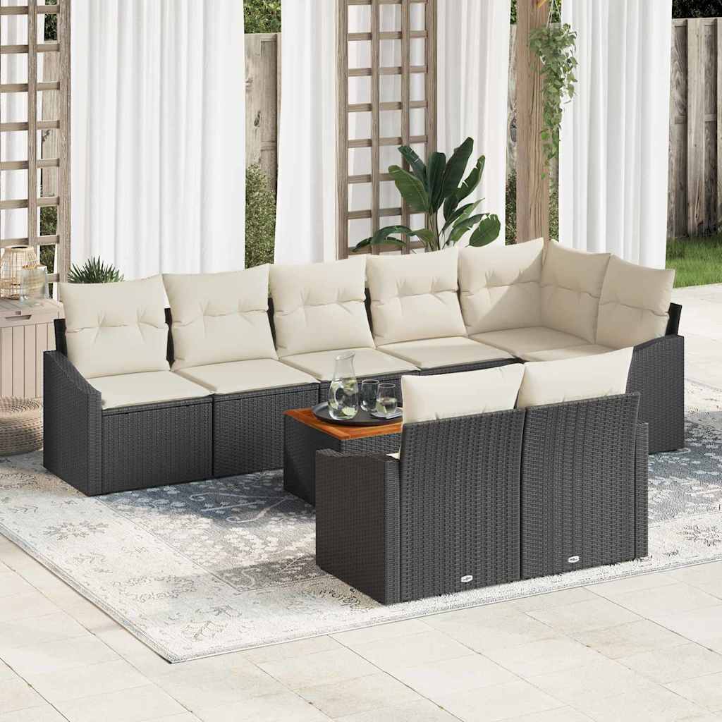 Havesofa Sæt med opbevaring 9 pcs Sort og Cream polyrattan