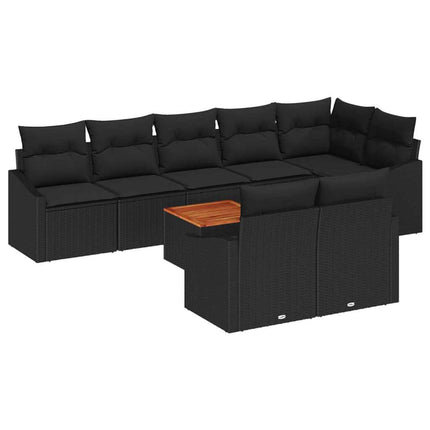 Havesofa Sæt med opbevaring 9 pcs Sort polyrattan