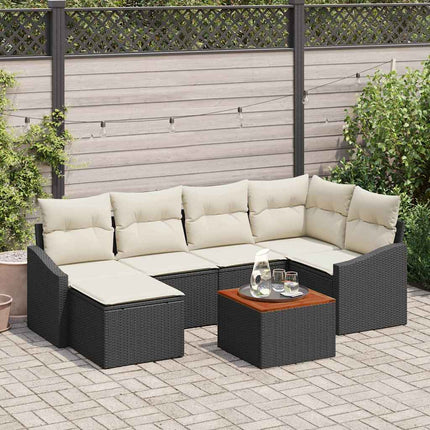 Havesofa Sæt med opbevaring 7 pcs Sort og Cream polyrattan