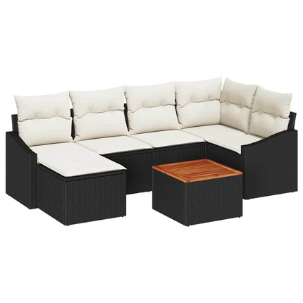Havesofa Sæt med opbevaring 7 pcs Sort og Cream polyrattan