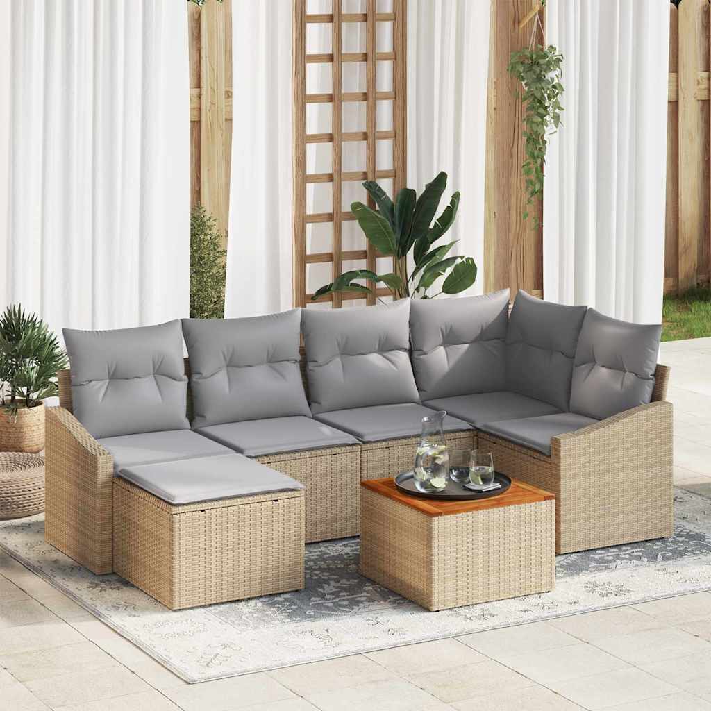 Havesofa Sæt med opbevaring 7 pcs Beige og lys grå polyrattan