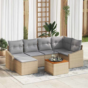 Havesofa Sæt med opbevaring 7 pcs Beige og lys grå polyrattan
