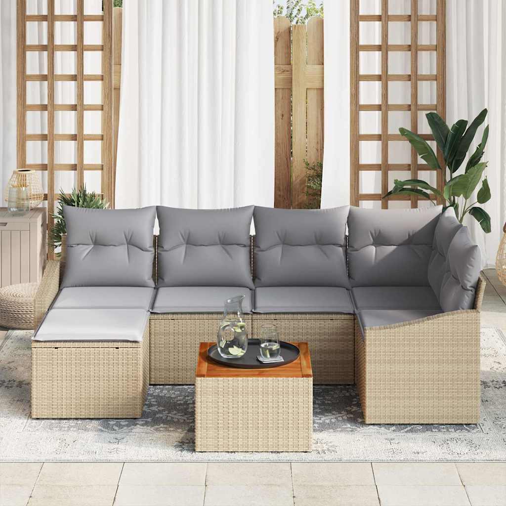 Havesofa Sæt med opbevaring 7 pcs Beige og lys grå polyrattan