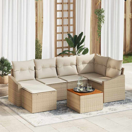 Havesofa Sæt 7 stk. Beige og creme polyrattan