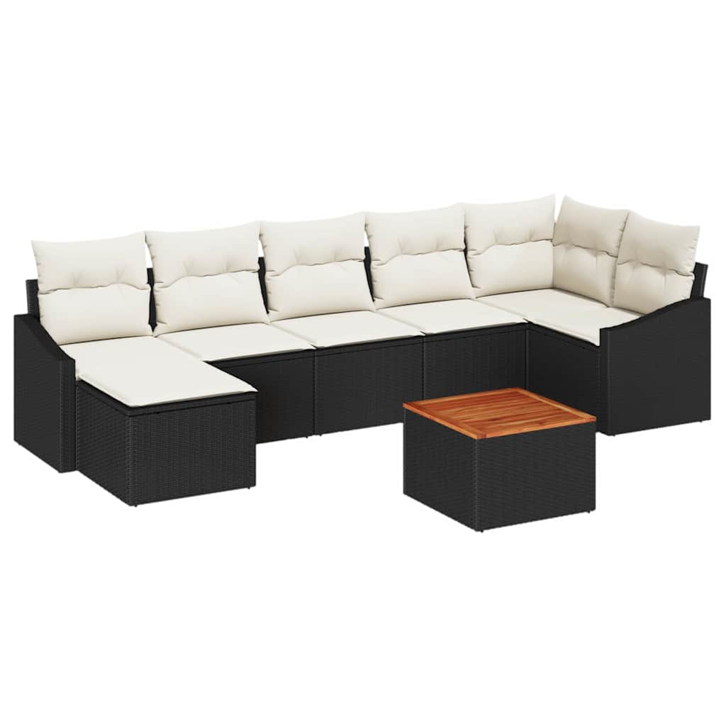 Havesofa Sæt med opbevaring 8 pcs Sort og Cream polyrattan