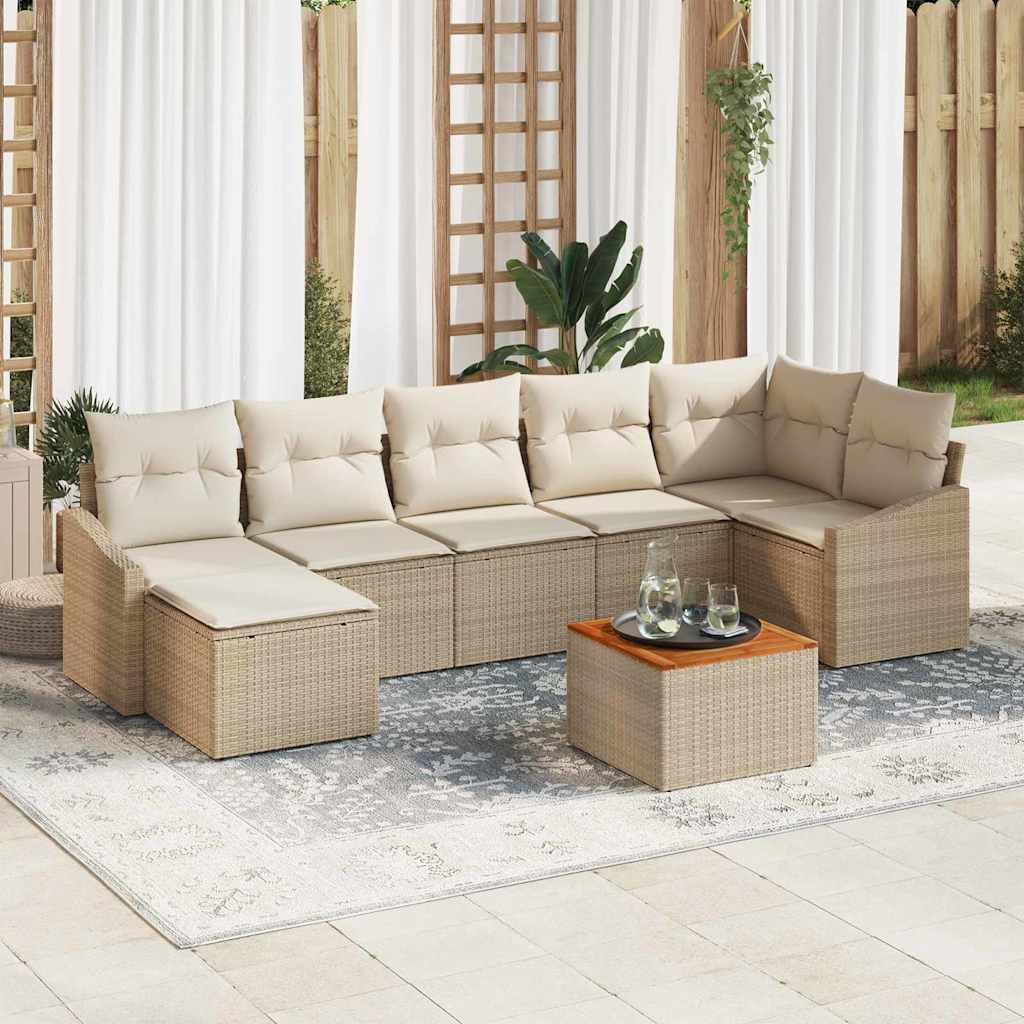 Havesofa Sæt med opbevaring 8 pcs Beige og creme polyrattan