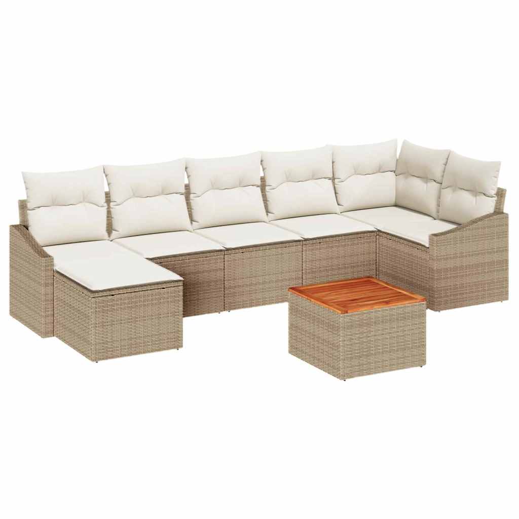Havesofa Sæt med opbevaring 8 pcs Beige og creme polyrattan