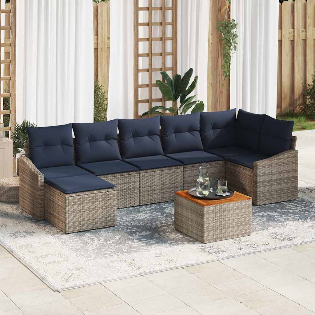 Havesofa Sæt med opbevaring 8 pcs Grå og Marineblå polyrattan