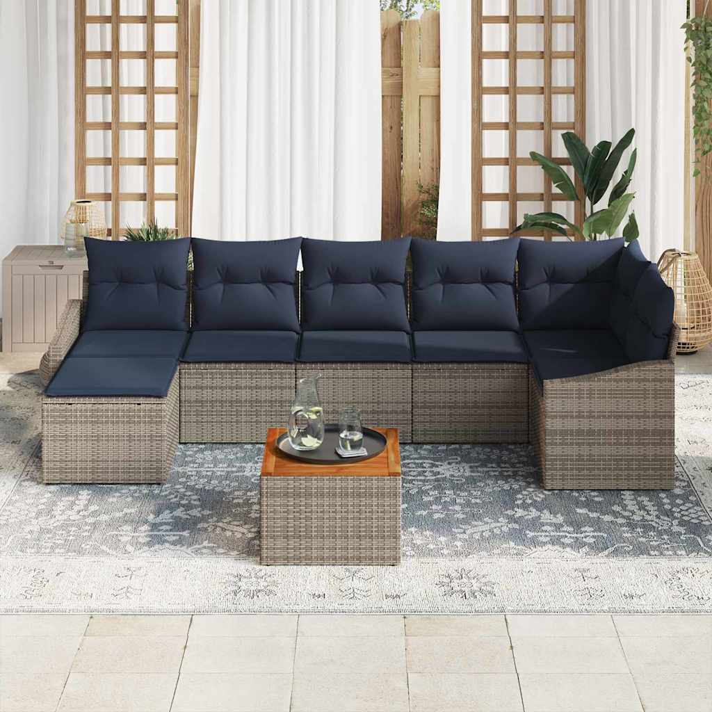 Havesofa Sæt med opbevaring 8 pcs Grå og Marineblå polyrattan