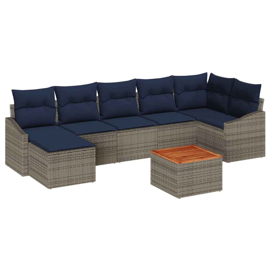 Havesofa Sæt med opbevaring 8 pcs Grå og Marineblå polyrattan