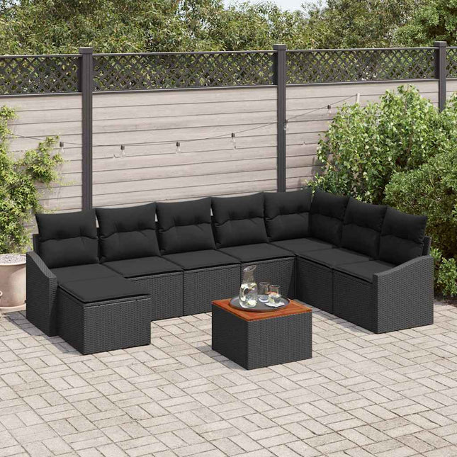 Havesofa Sæt med opbevaring 9 pcs Sort polyrattan