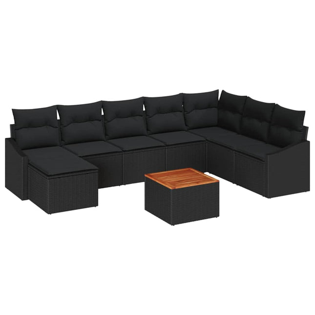 Havesofa Sæt med opbevaring 9 pcs Sort polyrattan