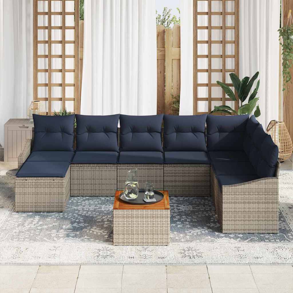 Havesofa Sæt med opbevaring 9 pcs Grå og Marineblå polyrattan