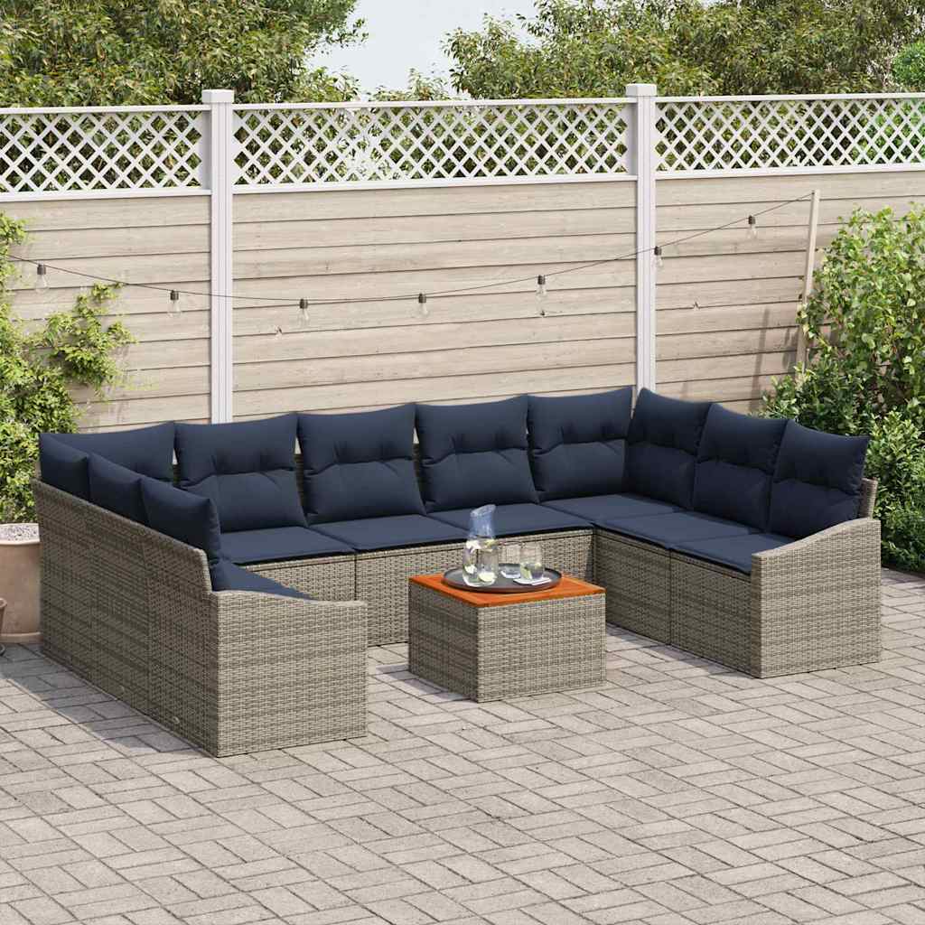 Havesofa Sæt med opbevaring 10 pcs Grå og Marineblå polyrattan