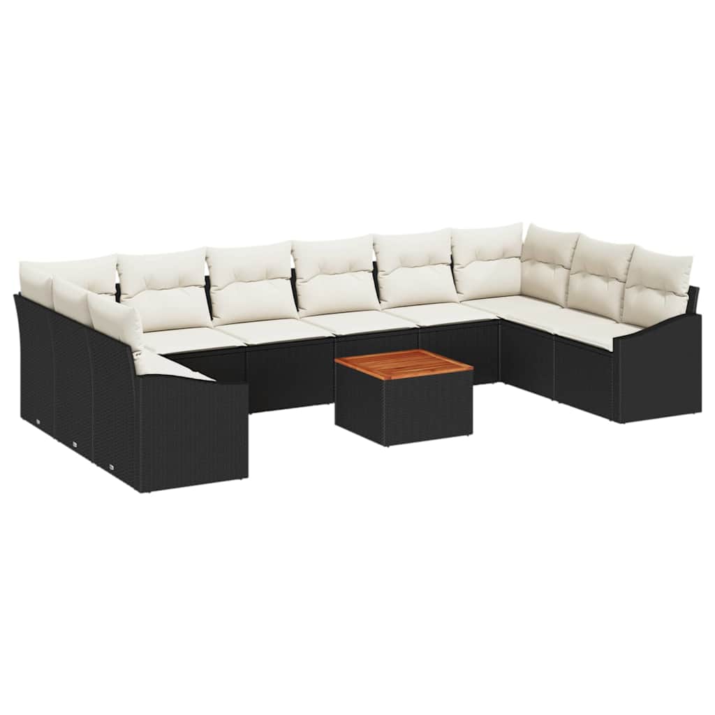 Havesofa Sæt med opbevaring 11 pcs Sort og Cream polyrattan
