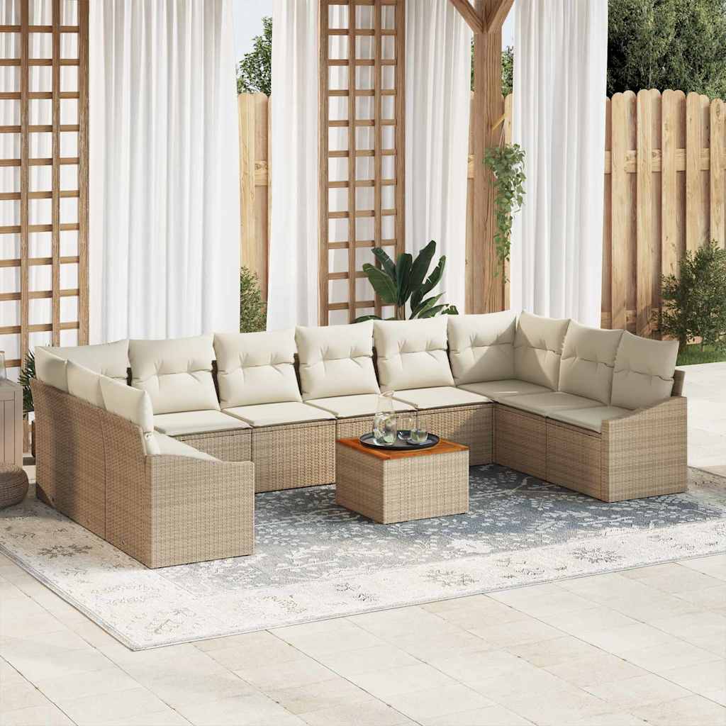 Havesofa Sæt med opbevaring 11 pcs Beige og creme polyrattan
