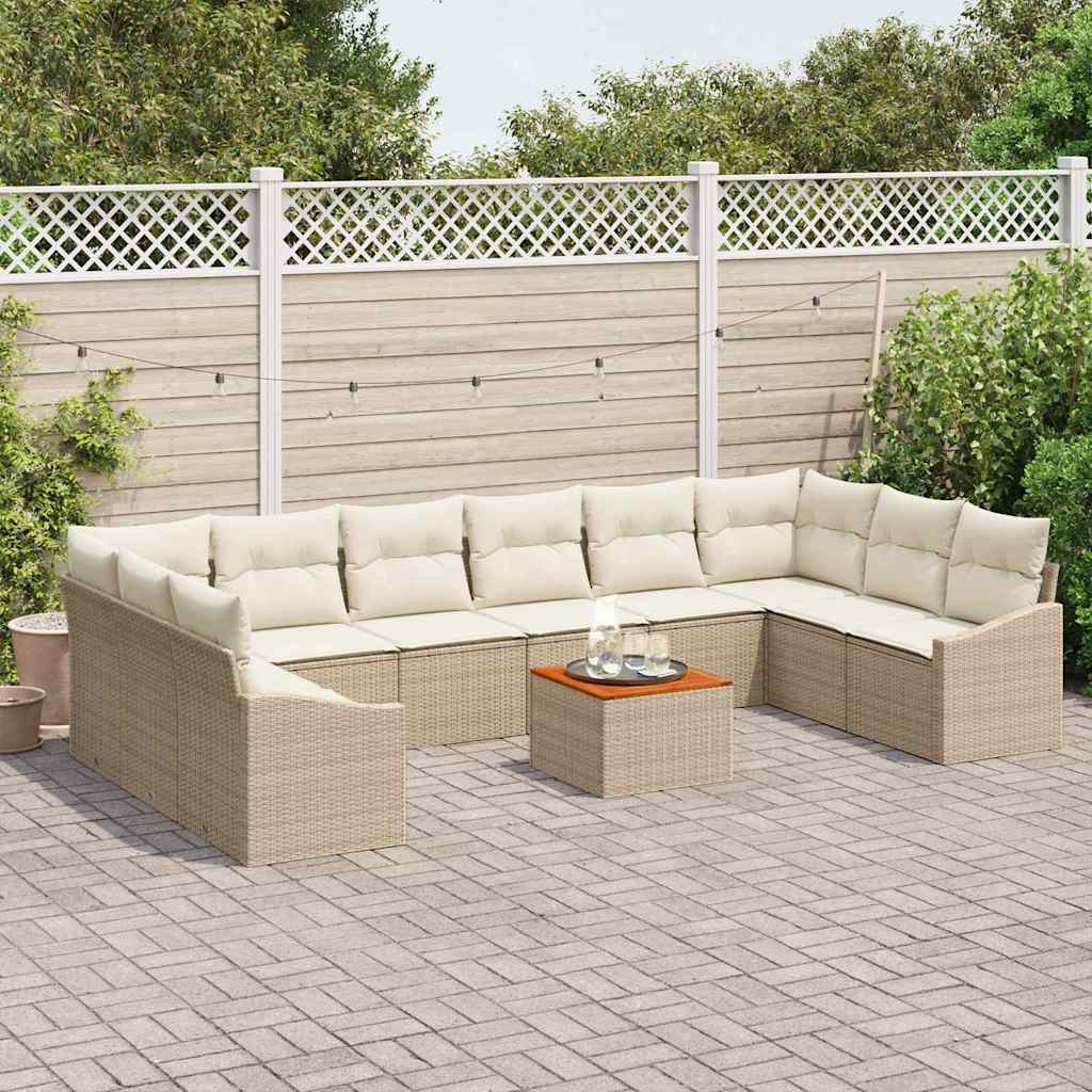 Havesofa Sæt med opbevaring 11 pcs Beige og creme polyrattan