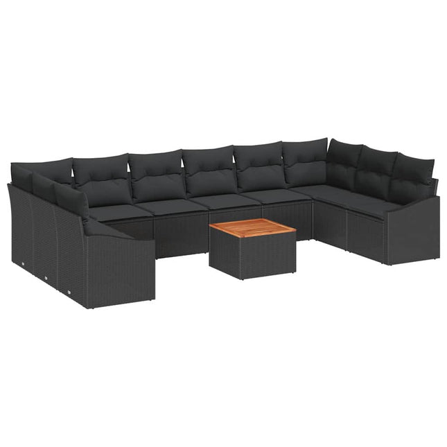 Havesofa Sæt med opbevaring 11 pcs Sort polyrattan