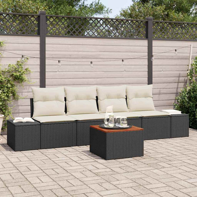 Havesofa Sæt med opbevaring 5 pcs Sort og Cream polyrattan