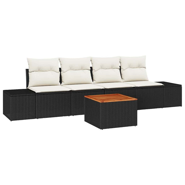 Havesofa Sæt med opbevaring 5 pcs Sort og Cream polyrattan