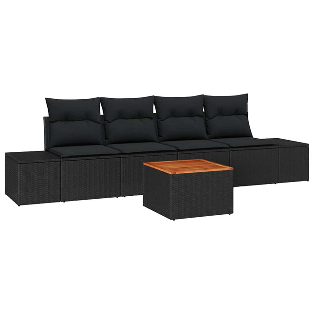 Havesofa Sæt med opbevaring 5 pcs Sort polyrattan