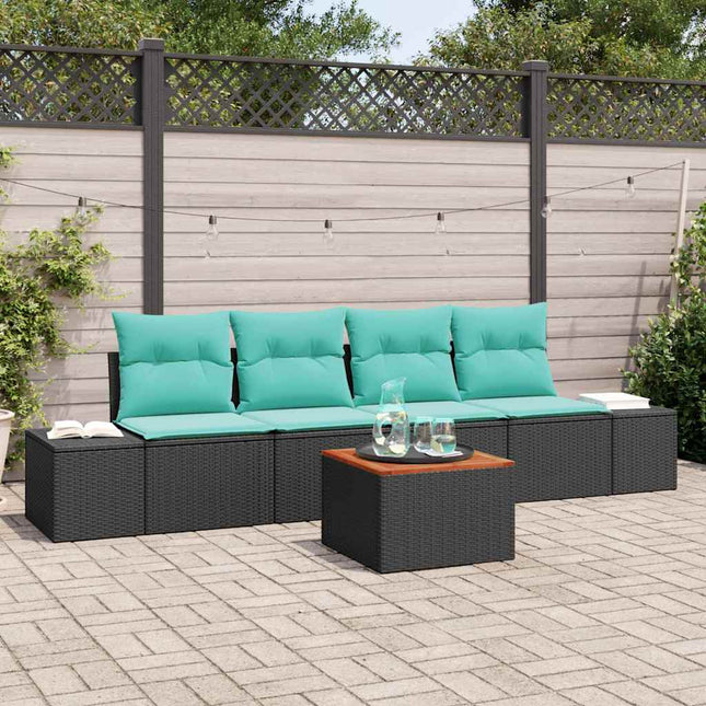 Havesofa Sæt 5 stk. Sort og turkis polyrattan
