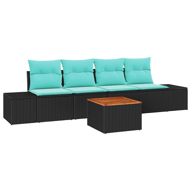 Havesofa Sæt 5 stk. Sort og turkis polyrattan