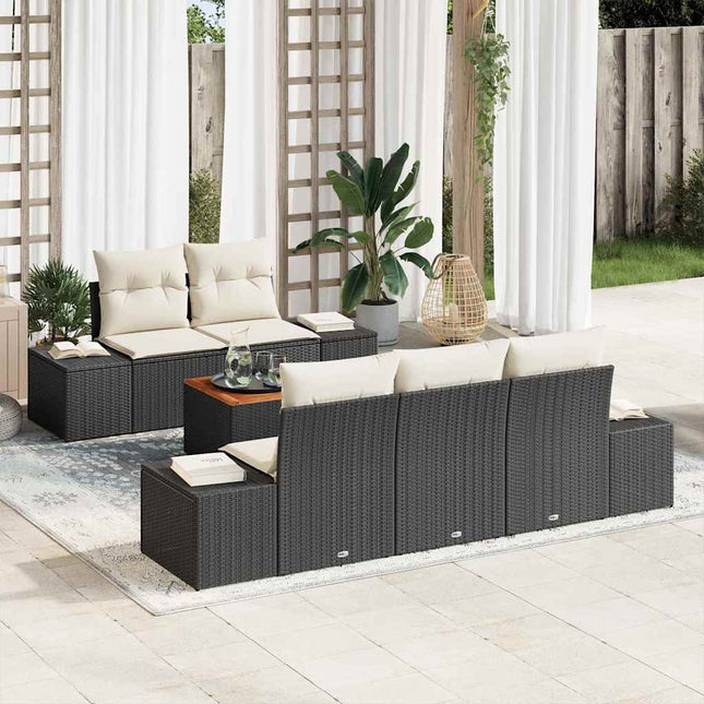 Havesofa Sæt med opbevaring 6 pcs Sort og Cream polyrattan