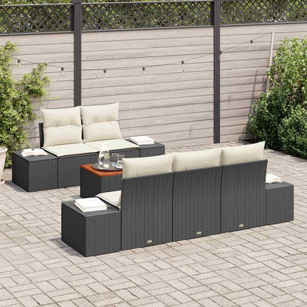 Havesofa Sæt med opbevaring 6 pcs Sort og Cream polyrattan
