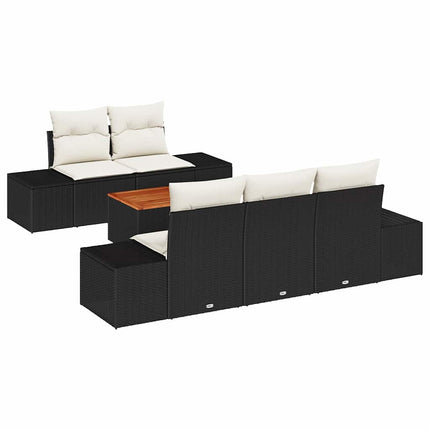 Havesofa Sæt med opbevaring 6 pcs Sort og Cream polyrattan