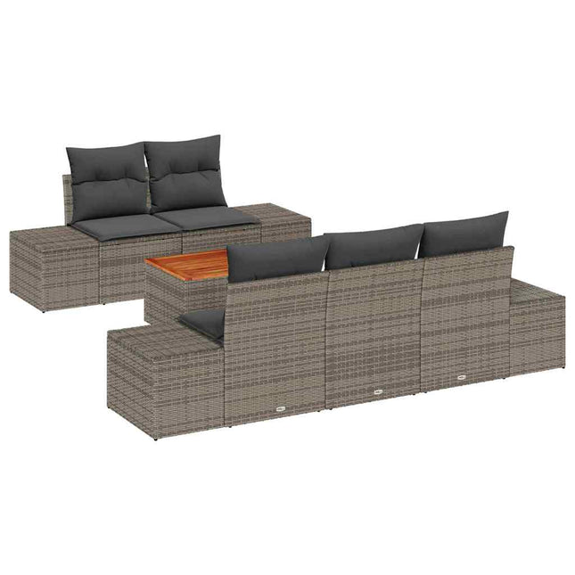Havesofa Sæt med opbevaring 6 pcs Grå polyrattan